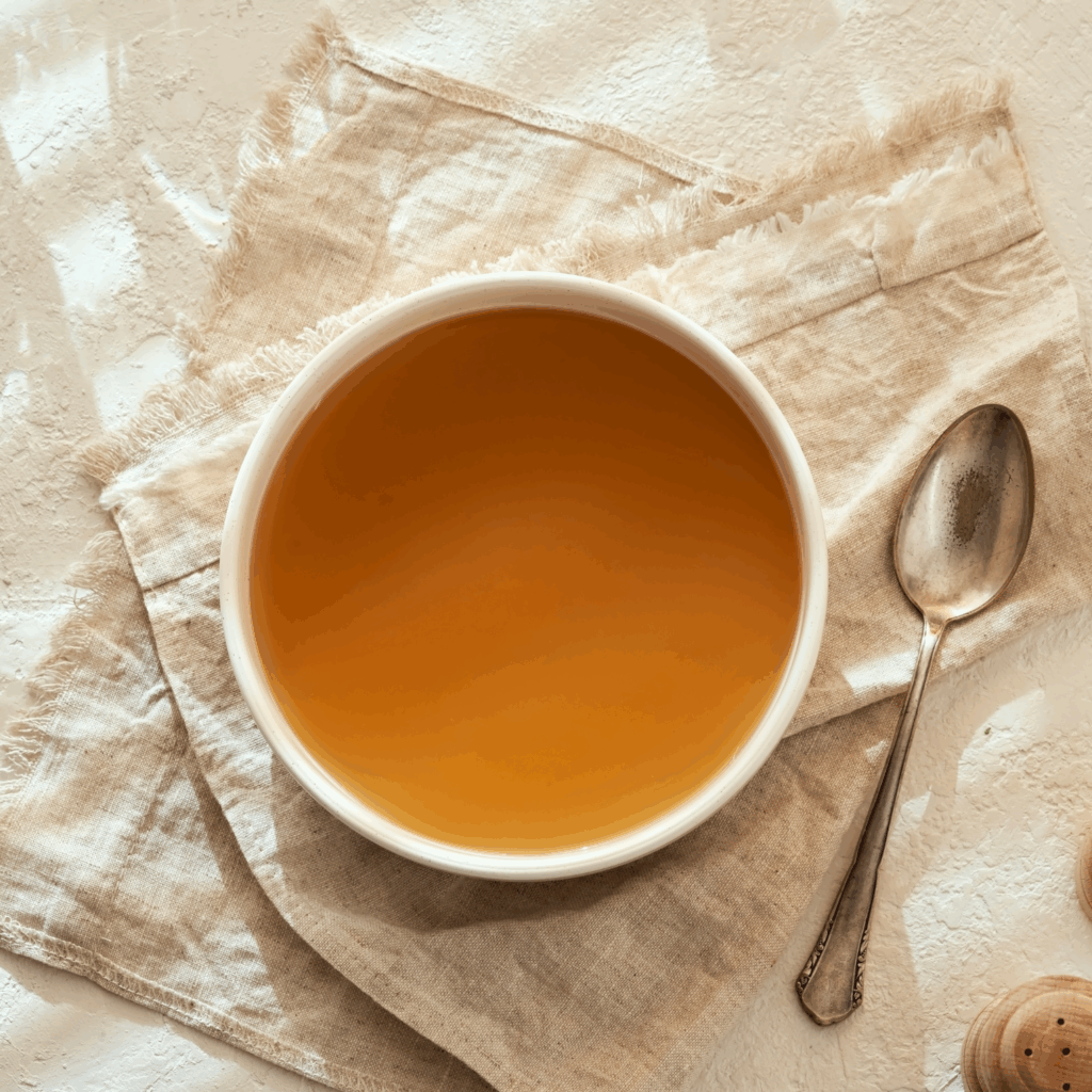 Warm bowl of bone broth for breaking a longer fast gently and safely