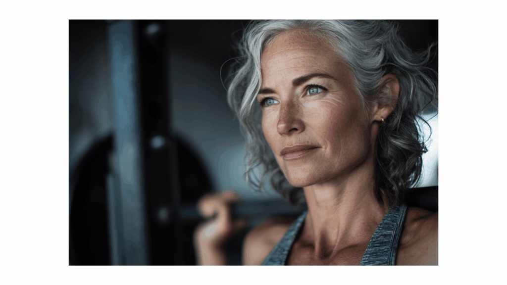 Midlife woman strength training in soft natural light